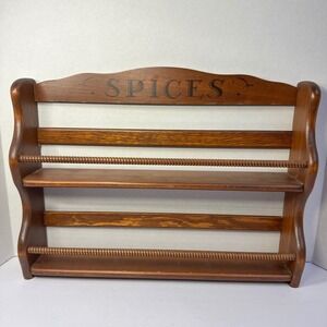Vintage Mid Century 1970s Wooden Spice Rack Wall Mount 2 Tier Shelf Organizer